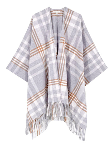Cloudy Gray Plaid Poncho - Shopmossrose